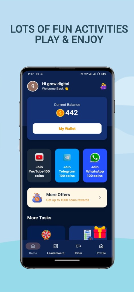 TaskNova Home Screen Dashboard